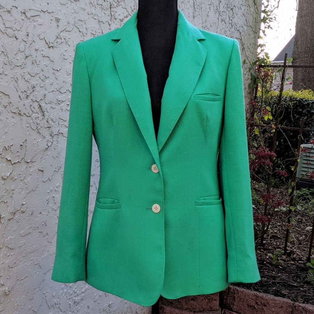 Vintage Evan Picone Grass Green Linen Blazer